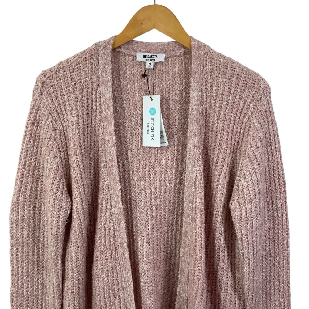 BB DAKOTA x STEVE MADDEN Marled Multi Pink Open-Front Cardigan With Pockets S39 - Picture 3 of 7